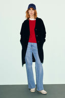 Straight coat in wool and angora - AELIS - Black