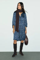 Straight dress with a country-style floral print - CALY- Navy