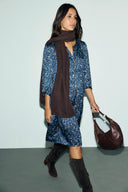 Straight dress with a country-style floral print - CALY- Navy