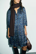 Straight dress with a country-style floral print - CALY- Navy