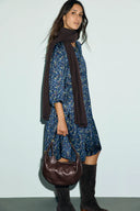 Straight dress with a country-style floral print - CALY- Navy