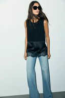 Two-material top in cotton and lace - BAIA - Black