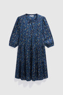 Straight dress with a country-style floral print - CALY- Navy