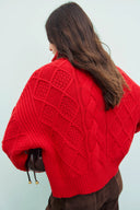 Cable wooltruck neck sweater - ROXY - Red