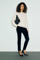 Loose-fitting wool and lace sweater - RIVIERA - Ecru