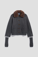 Cashmere cardigan with collar and fingerless gloves - RHIZA - Grey