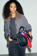 Cashmere cardigan with collar and fingerless gloves - RHIZA - Grey