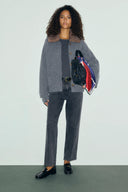 Cashmere cardigan with collar and fingerless gloves - RHIZA - Grey