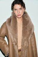Shearling coat with shawl collar - FLAVIE - Brown