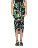 Dolce & Gabbana Black Strelitzia High Waist Wrap Midi Skirt