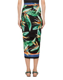 Dolce & Gabbana Black Strelitzia High Waist Wrap Midi Skirt
