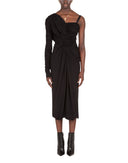 Dolce & Gabbana Black Wrap Sheath One Shoulder Wool Dress