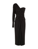 Dolce & Gabbana Black Wrap Sheath One Shoulder Wool Dress