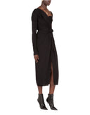 Dolce & Gabbana Black Wrap Sheath One Shoulder Wool Dress