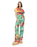 Dolce & Gabbana Green Silk Printed Straight Pants