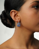 Puzzle Solo Earrings in White Gold, White Diamonds, and Blue Sapphires