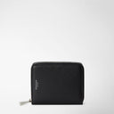 Compact mini wallet crafted in black Rugiada leather.