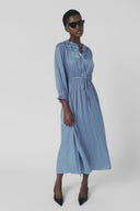 Smocked satin midi dress - RUBIE