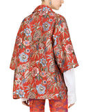 Dolce & Gabbana Red Floral Jacquard Button Down Coat Jacket