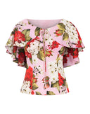 Dolce & Gabbana Pink Floral Silk Short Sleeves Blouse Top