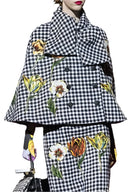Dolce & Gabbana Black White Monochrome Patterned Floral Cape Jacket