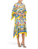 Dolce & Gabbana Multicolor Majolica Kaftan Short Sleeves Maxi Dress