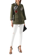 Dolce & Gabbana Military Green Queen Embellished Coat Jacket