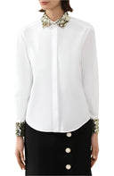 Dolce & Gabbana White Cotton Long Sleeves Sequin Shirt Top
