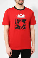 Dolce & Gabbana Red Logo Crown Cotton Crew Neck T-shirt