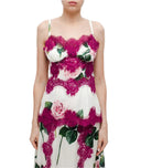 Dolce & Gabbana White Rose Print Satin Lace Tank Top Lingerie