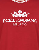 Dolce & Gabbana Red Logo Crown Cotton Crew Neck T-shirt