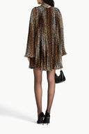 Dolce & Gabbana Brown Leopard Print Scarf Collared Chiffon Dress