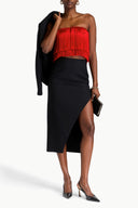 Dolce & Gabbana Red Silk Strapless Fringe Crop Tube Top